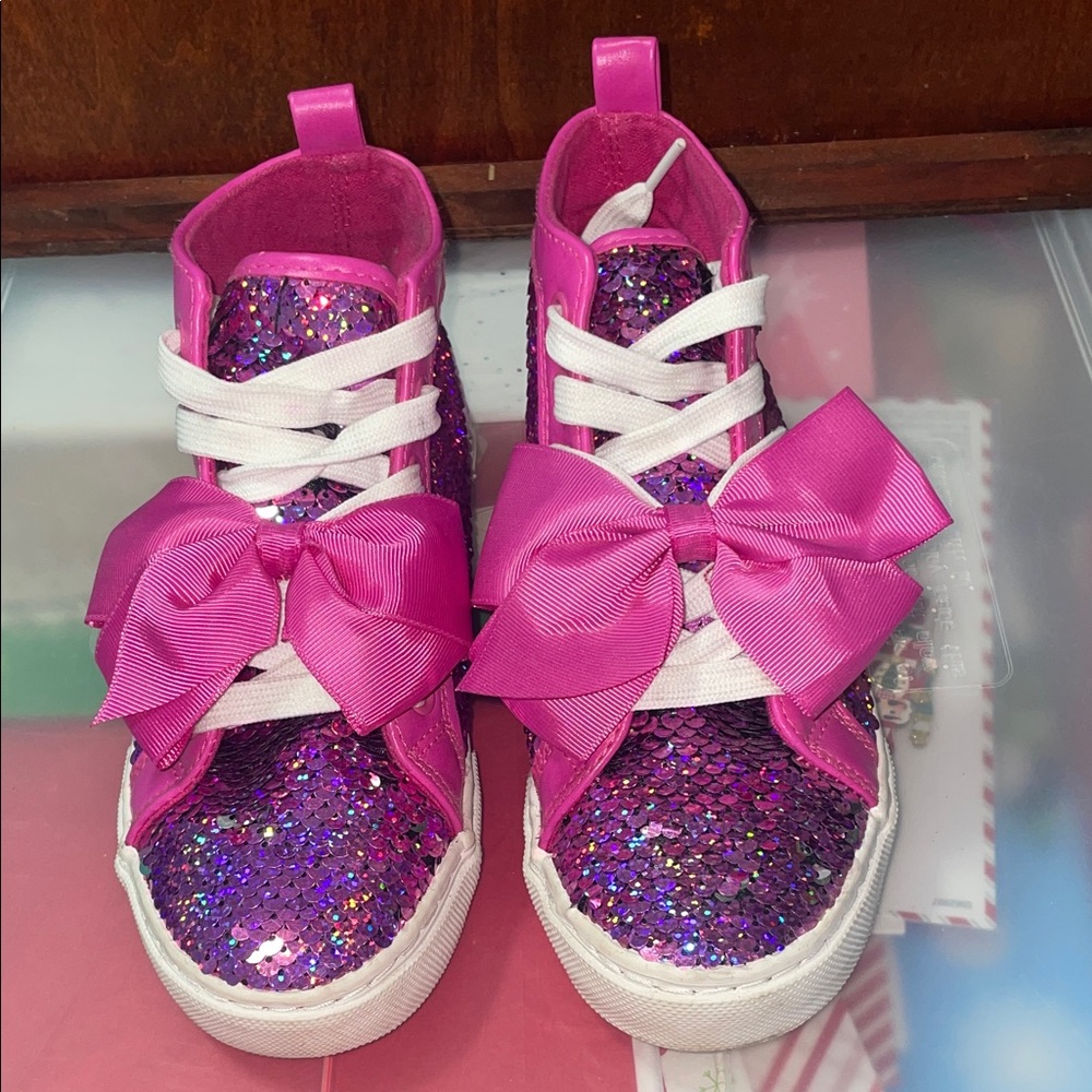JoJo Siwa Sparkly Fuchsia Kids Sneakers with Bows